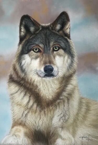 Painting titled "WOLF" by Marie-Christine Rivel, Original Artwork, Pastel
