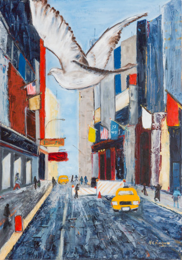 Schilderij getiteld "Oiseau nyc" door Marie-Christine Roque, Origineel Kunstwerk