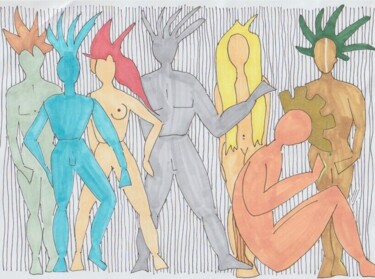 Dessin intitulée "Biz-Art - People" par Marie-Claire Bagnato, Œuvre d'art originale, Marqueur