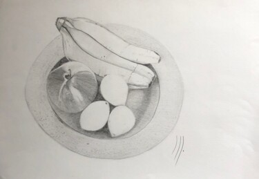 Drawing titled "Fruits" by Marie-Claire Bagnato, Original Artwork, Pencil