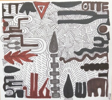 Dessin intitulée "BIZ-ART - Incas" par Marie-Claire Bagnato, Œuvre d'art originale, Marqueur