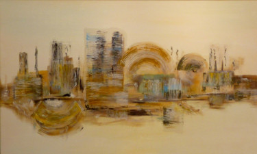 Painting titled "skyline." by Marie Claire Carpreau, Original Artwork, Oil Mounted on Wood Stretcher frame