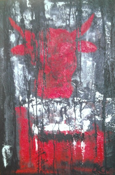 Peinture intitulée "Red and Dark Cow" par Marie Claire Netillard, Œuvre d'art originale, Autre