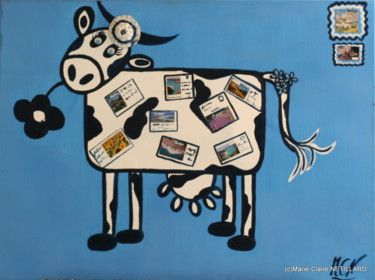 Peinture intitulée "La Vache Voyageuse" par Marie Claire Netillard, Œuvre d'art originale, Autre