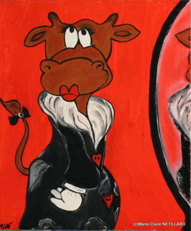 Peinture intitulée "La vache coquette" par Marie Claire Netillard, Œuvre d'art originale, Autre