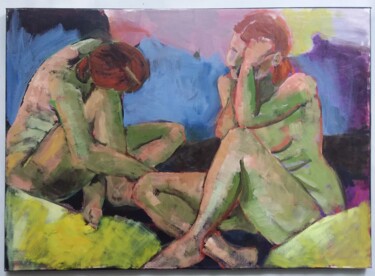 Painting titled "Duo féminin" by Marie Claire Palluaud Moussaouer, Original Artwork, Oil