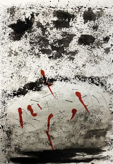 Zeichnungen mit dem Titel "23-01-06 encre" von Marie-Claude Baldi, Original-Kunstwerk, Tinte Auf Glas montiert
