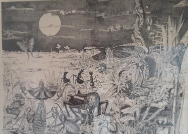 Pintura titulada "Clair de Lune" por Marie-Claude Guérineau, Obra de arte original, Tinta Montado en Vidrio