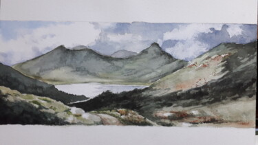 Painting titled "Paysage de montagne" by Marie-Claude Guérineau, Original Artwork, Watercolor Mounted on Glass