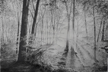 Painting titled "Forêt" by Marie-Claude Guérineau, Original Artwork, Pencil Mounted on Other rigid panel