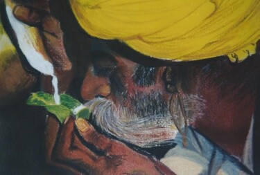 Pintura intitulada "Indien" por Marie-Claude Guillemot, Obras de arte originais, Pastel