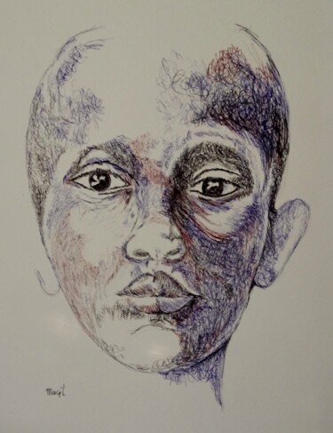 Painting titled "Jeune femme" by Marie-Claude Guillemot, Original Artwork, Ballpoint pen