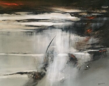 Peinture intitulée "Au-delà de l'horizon" par Marie-Claude Lamarche, Œuvre d'art originale, Acrylique Monté sur Châssis en b…