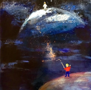Schilderij getiteld "Le Petit Prince et…" door Marie Claude Lambert, Origineel Kunstwerk, Acryl