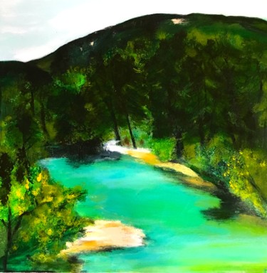 Le lac émeraude Peinture intitulée "Le lac émeraude" par Marie Claude Lambert, Œuvre d'art originale, Acrylique