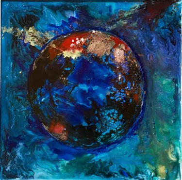 Painting titled "La planète a peur" by Marie Claude Lambert, Original Artwork, Acrylic