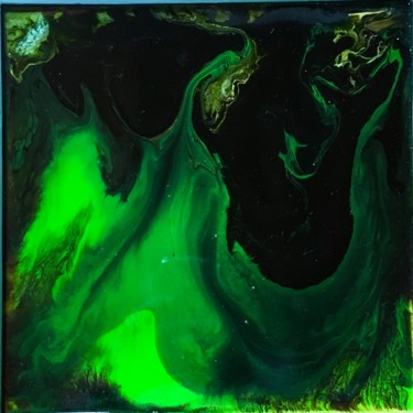 Peinture intitulée "La sauterelle verte" par Marie Claude Lambert, Œuvre d'art originale, Peinture vitrail