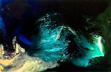 Pittura intitolato "Bleus de la profond…" da Marie Claude Lambert, Opera d'arte originale, Pittura di vetro colorato