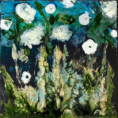 Malerei mit dem Titel "Fleurs mystiques" von Marie Claude Lambert, Original-Kunstwerk, Glasmalerei