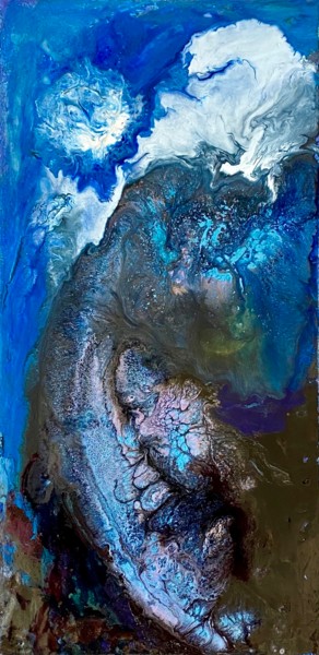 Pittura intitolato "Le dragon bleu" da Marie Claude Lambert, Opera d'arte originale, Pittura di vetro colorato