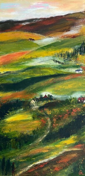 Chemin d'automne Peinture intitulée "Chemin d'automne" par Marie Claude Lambert, Œuvre d'art originale, Acrylique