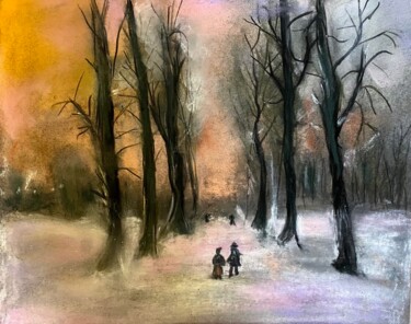Drawing titled "Le  parc glacé" by Marie Claude Lambert, Original Artwork, Pastel Mounted on Cardboard