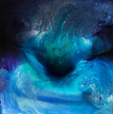 Pittura intitolato "Effluves bleues" da Marie Claude Lambert, Opera d'arte originale, Pittura di vetro colorato