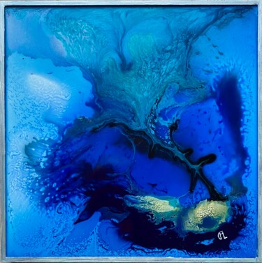 Peinture intitulée "Fleur bleue" par Marie Claude Lambert, Œuvre d'art originale, Peinture vitrail