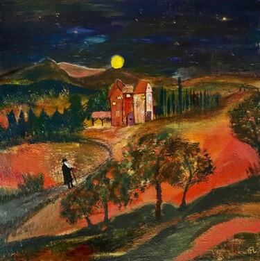 Le vieil homme solitaire Peinture intitulée "Le vieil homme soli…" par Marie Claude Lambert, Œuvre d'art originale, Acrylique