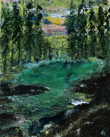 Картина под названием "Le lac vert" - Marie Claude Lambert, Подлинное произведение искусства, Акрил