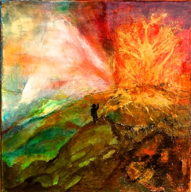 Schilderij getiteld "L'oiseau de feu" door Marie Claude Lambert, Origineel Kunstwerk, Acryl