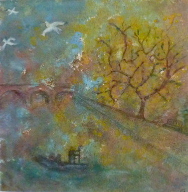 Painting titled ""Sous le pont Mirab…" by Marie Claude Lambert, Original Artwork