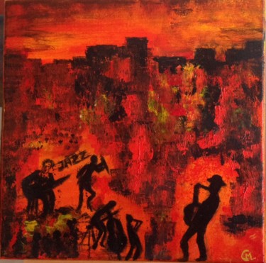 Painting titled "Jazz sous les rempa…" by Marie Claude Lambert, Original Artwork, Acrylic