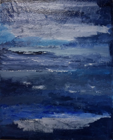 Schilderij getiteld "Symphonie en bleu e…" door Marie Claude Lambert, Origineel Kunstwerk, Acryl