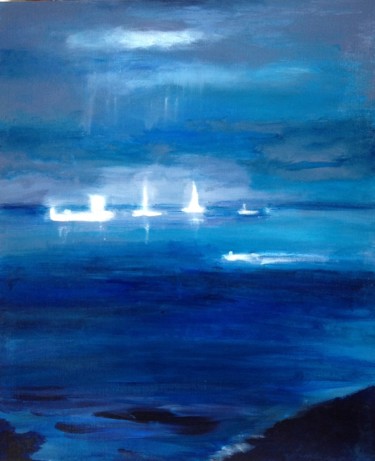 Peinture intitulée "Bleu horizon" par Marie Claude Lambert, Œuvre d'art originale, Acrylique