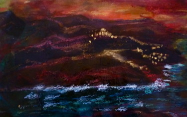 Painting titled "Ciel de feu" by Marie Claude Lambert, Original Artwork, Acrylic