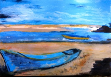 Painting titled "La barque bleue" by Marie Claude Lambert, Original Artwork, Acrylic