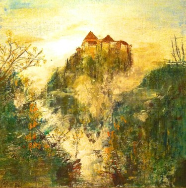Painting titled "Château dans la bru…" by Marie Claude Lambert, Original Artwork, Acrylic