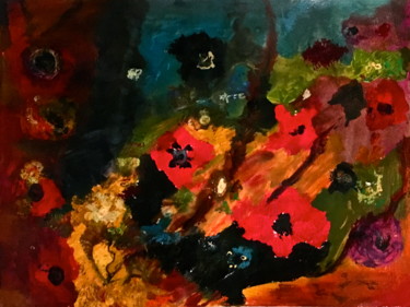 Painting titled "Capucines" by Marie Claude Lambert, Original Artwork, Acrylic