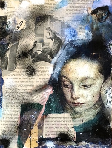 Collages intitulée "Femme qui lit..." par Marie Claude Lambert, Œuvre d'art originale
