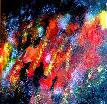 Painting titled "Le feu du ciel" by Marie Claude Lambert, Original Artwork, Acrylic