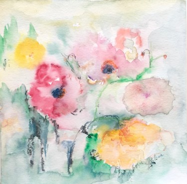 Peinture intitulée "Fleurs légères" par Marie Claude Lambert, Œuvre d'art originale, Aquarelle