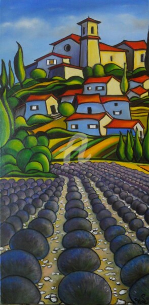 Pintura intitulada "village-provencal.j…" por Marie-Claude Lempereur-Laurent, Obras de arte originais, Óleo