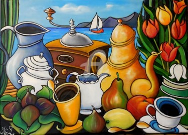 Painting titled "Pause café.jpg" by Marie-Claude Lempereur-Laurent, Original Artwork, Oil