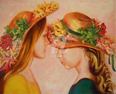 Peinture intitulée "Jeunes filles aux c…" par Marie-Claude Lempereur-Laurent, Œuvre d'art originale, Huile