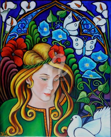 Peinture intitulée "Demoiselle à la col…" par Marie-Claude Lempereur-Laurent, Œuvre d'art originale, Huile