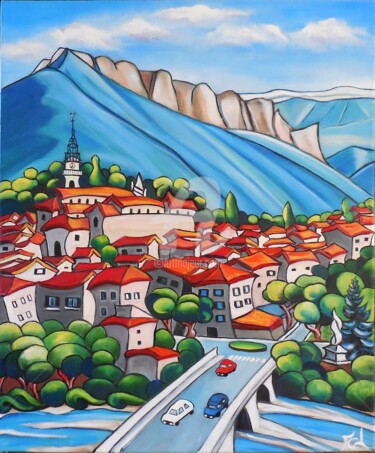 Painting titled "Vue-sur-Digne-les-B…" by Marie-Claude Lempereur-Laurent, Original Artwork, Oil