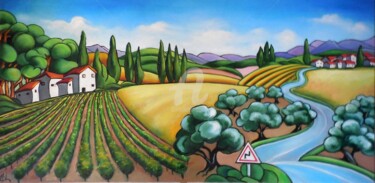 Pittura intitolato "Panorama provençal.…" da Marie-Claude Lempereur-Laurent, Opera d'arte originale, Olio
