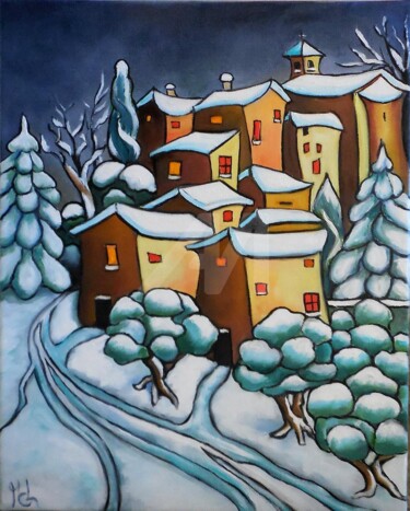 Petit-hameau-frileux.jpg Peinture intitulée "Petit-hameau-frileu…" par Marie-Claude Lempereur-Laurent, Œuvre d'art originale, Huile