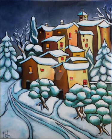 Painting titled "Petit-hameau-frileu…" by Marie-Claude Lempereur-Laurent, Original Artwork, Oil